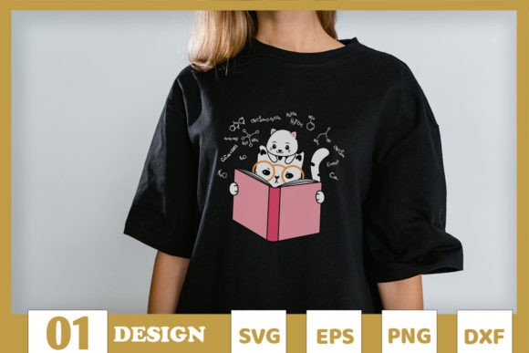 Back to School Cat Reading SVG Graphics for T-Shirt Designs