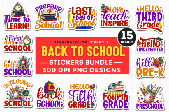 Back to School Stickers PNG Bundle